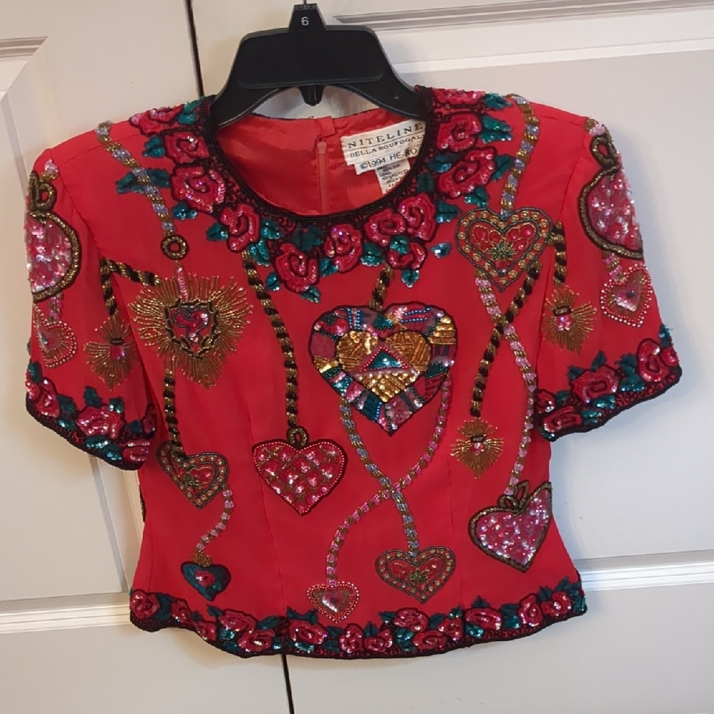 Niteline Della Roufogali Heart Sequined Blouse - Picture 1 of 11